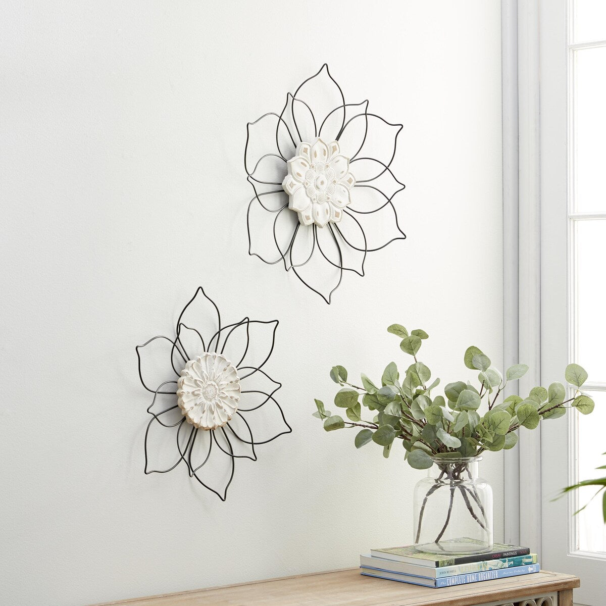 Décoration murale florale en métal - Lot de 2 - Noir - Roche River Decor