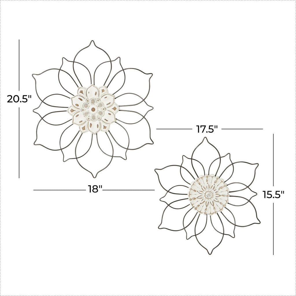 Décoration murale florale en métal - Lot de 2 - Noir - Roche River Decor