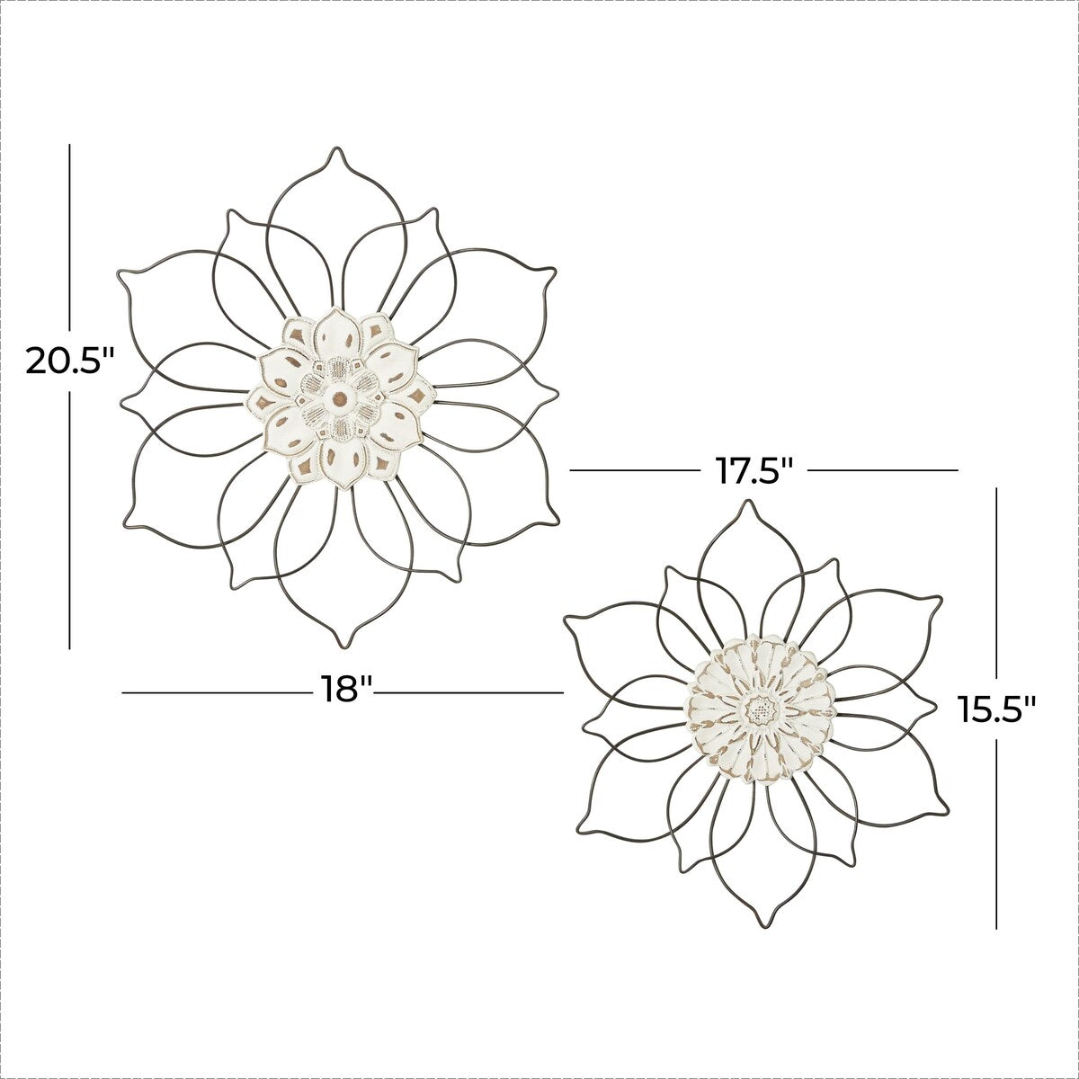 Décoration murale florale en métal - Lot de 2 - Noir - Roche River Decor