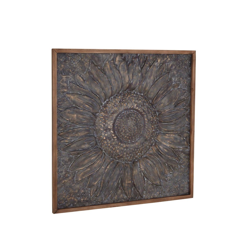 Décoration murale en métal motif tournesol floral avec détails en relief - Gris - Roche River Decor
