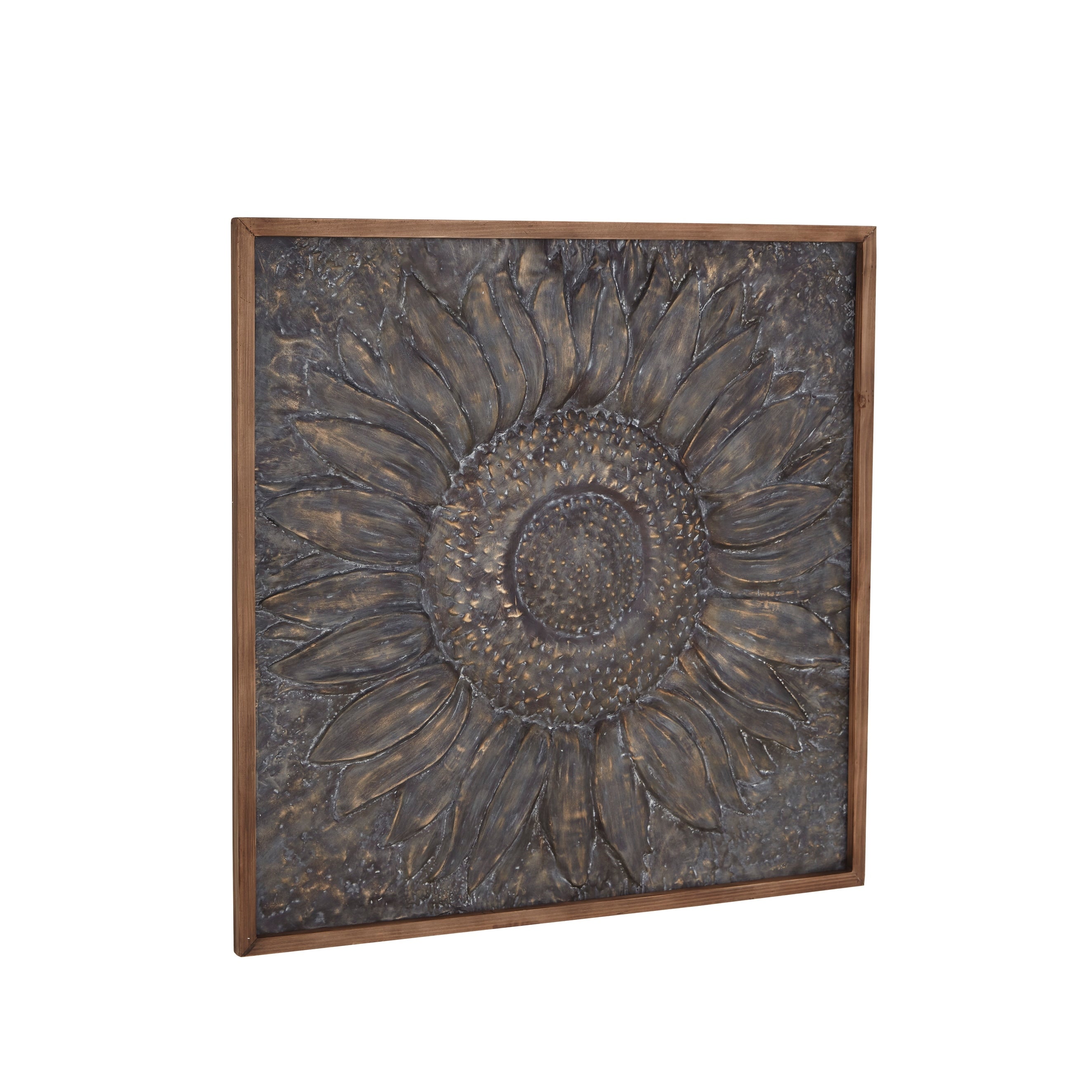 Décoration murale en métal motif tournesol floral avec détails en relief - Gris - Roche River Decor