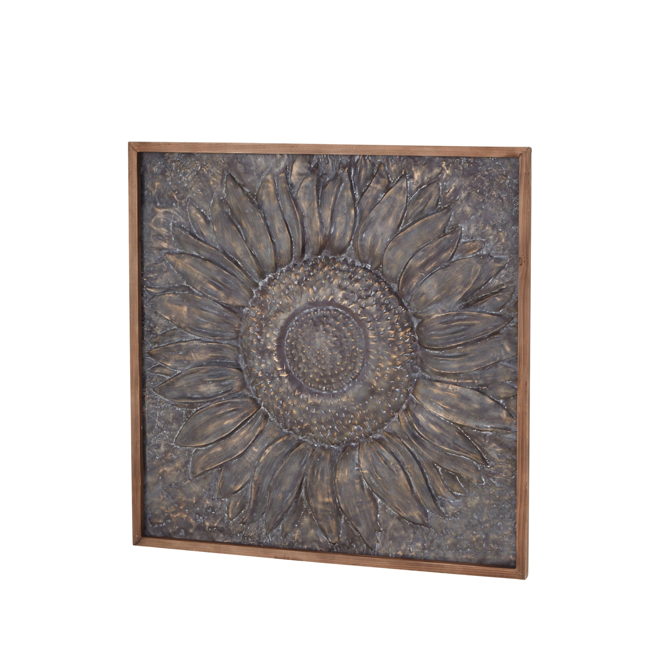 Décoration murale en métal motif tournesol floral avec détails en relief - Gris - Roche River Decor