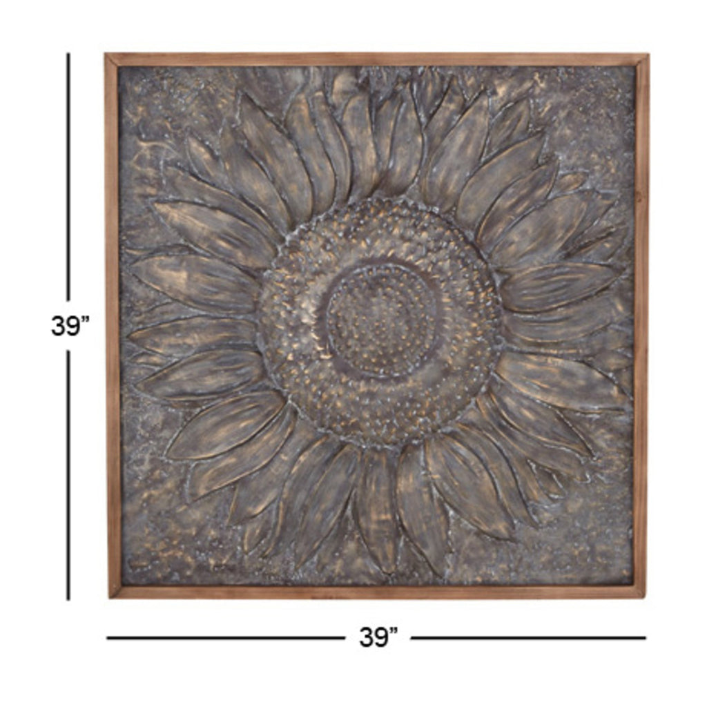 Décoration murale en métal motif tournesol floral avec détails en relief - Gris - Roche River Decor