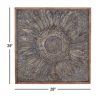 Décoration murale en métal motif tournesol floral avec détails en relief - Gris - Roche River Decor