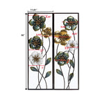 Décoration murale en métal vert, blanc et or avec fleurs sauvages (lot de 2)