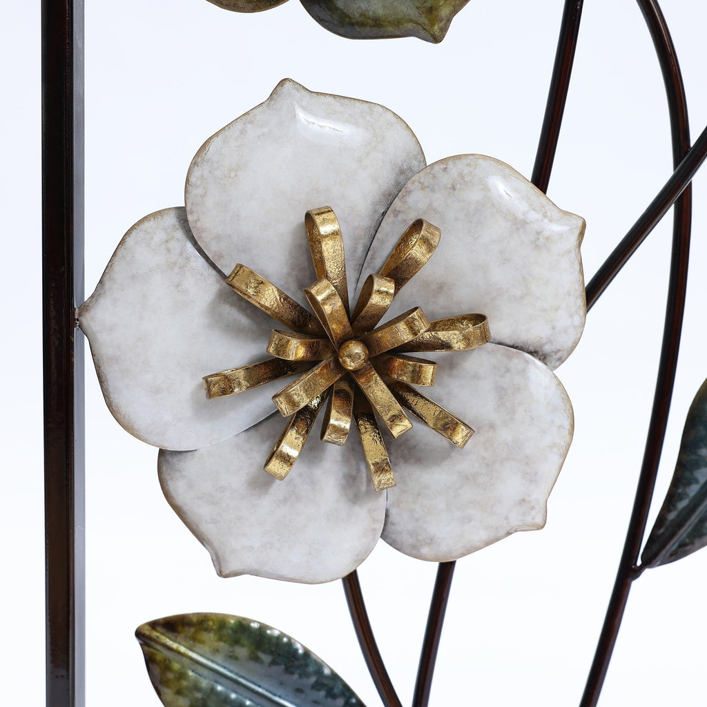 Décoration murale en métal vert, blanc et or avec fleurs sauvages (lot de 2)