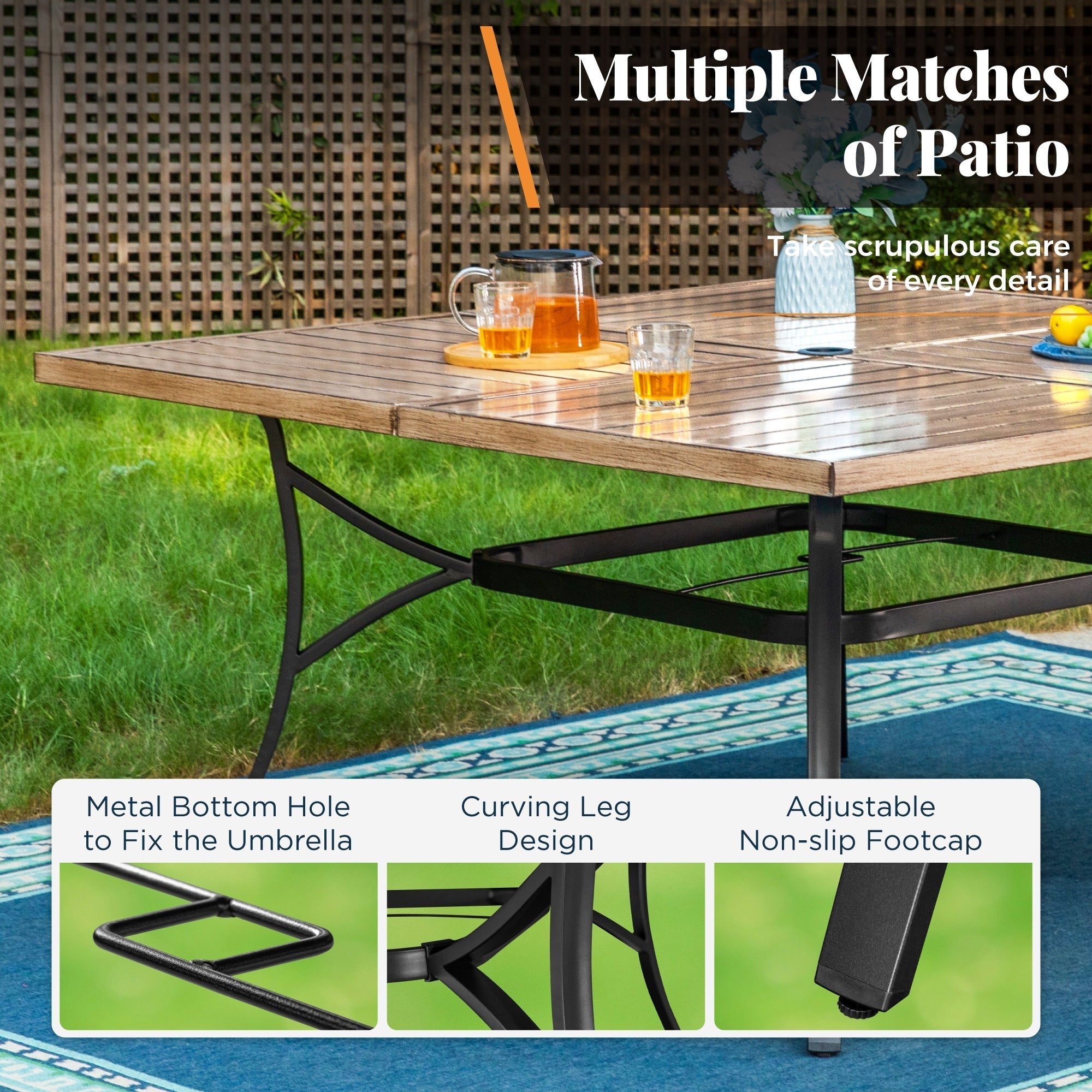 Ensemble de salle à manger d'extérieur en métal pour 8 personnes avec table carrée et chaises fixes et pivotantes rembourrées robustes, ensemble de meubles de patio (beige)