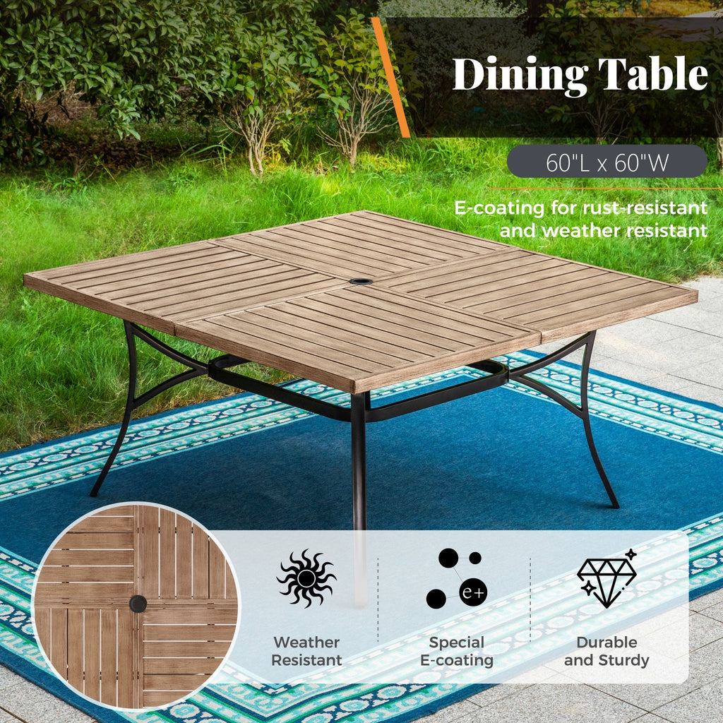 Ensemble de salle à manger d'extérieur en métal pour 8 personnes avec table carrée et chaises fixes et pivotantes rembourrées robustes, ensemble de meubles de patio (beige)