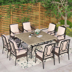 Ensemble de salle à manger d'extérieur en métal pour 8 personnes avec table carrée et chaises fixes et pivotantes rembourrées robustes, ensemble de meubles de patio (beige)