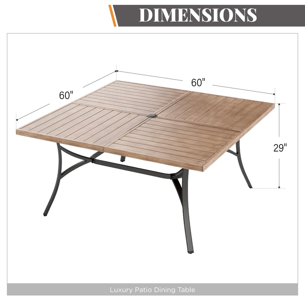 Ensemble de salle à manger d'extérieur en métal pour 8 personnes avec table carrée et chaises fixes et pivotantes rembourrées robustes, ensemble de meubles de patio (beige)