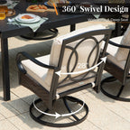 Ensemble de salle à manger d'extérieur en métal pour 8 personnes avec table carrée et chaises fixes et pivotantes rembourrées robustes, ensemble de meubles de patio (beige)