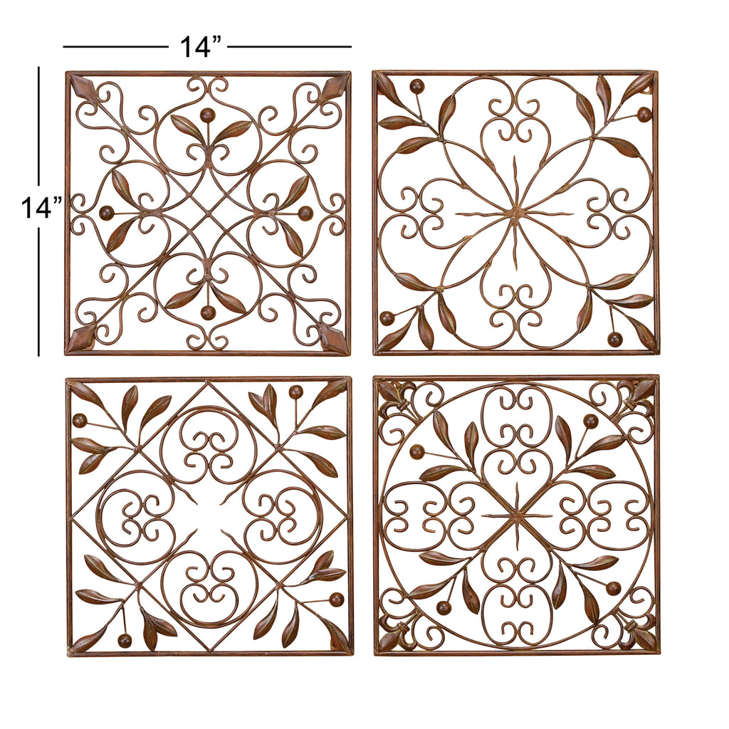 Décoration murale en métal à volutes - Lot de 4 - Marron foncé - Roche River Decor