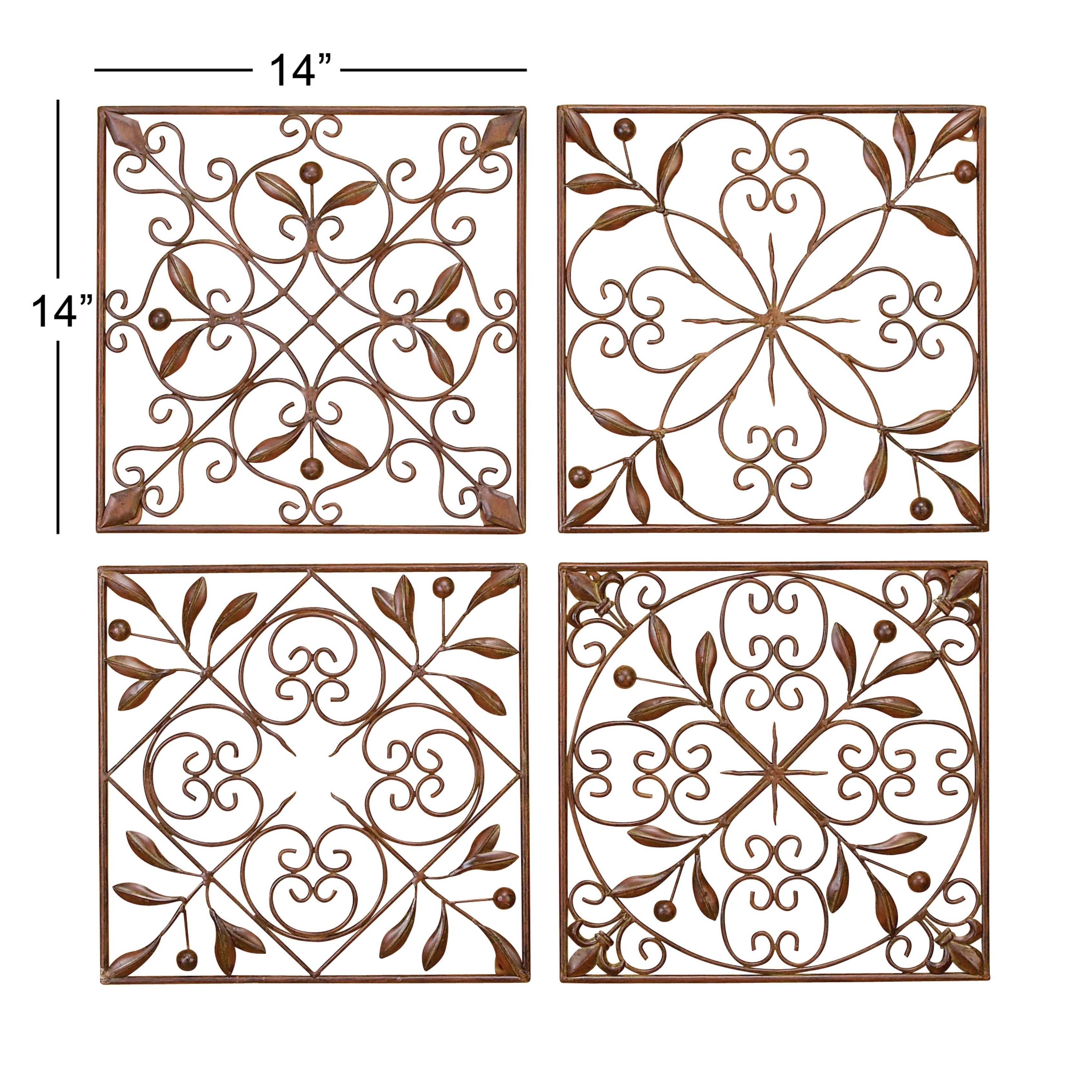 Décoration murale en métal à volutes - Lot de 4 - Marron foncé - Roche River Decor
