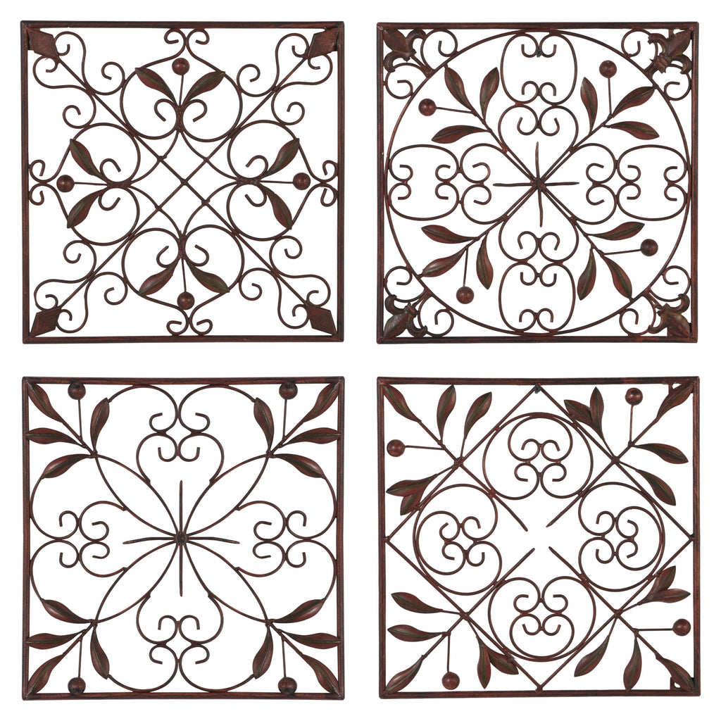 Décoration murale en métal à volutes - Lot de 4 - Marron foncé - Roche River Decor