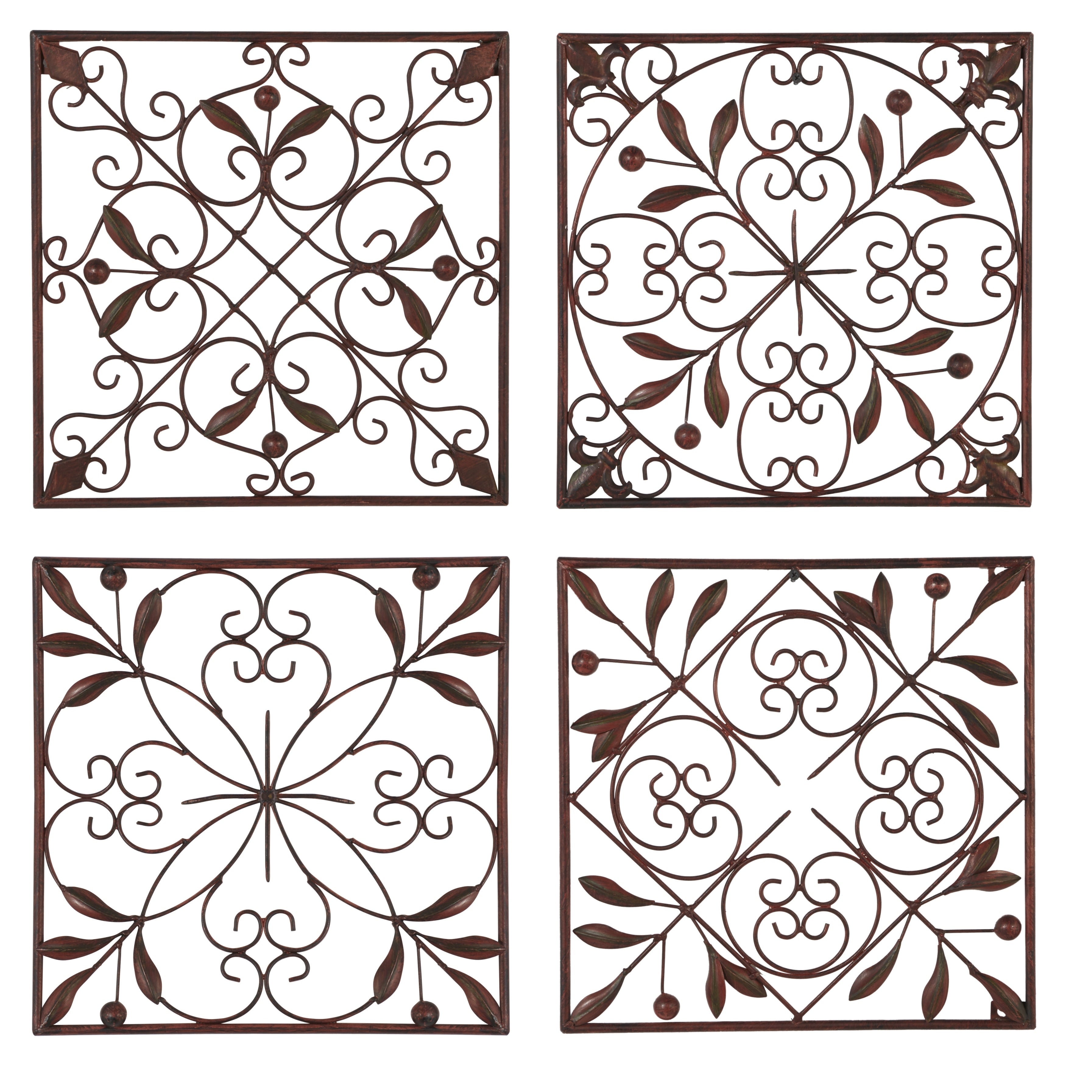 Décoration murale en métal à volutes - Lot de 4 - Marron foncé - Roche River Decor