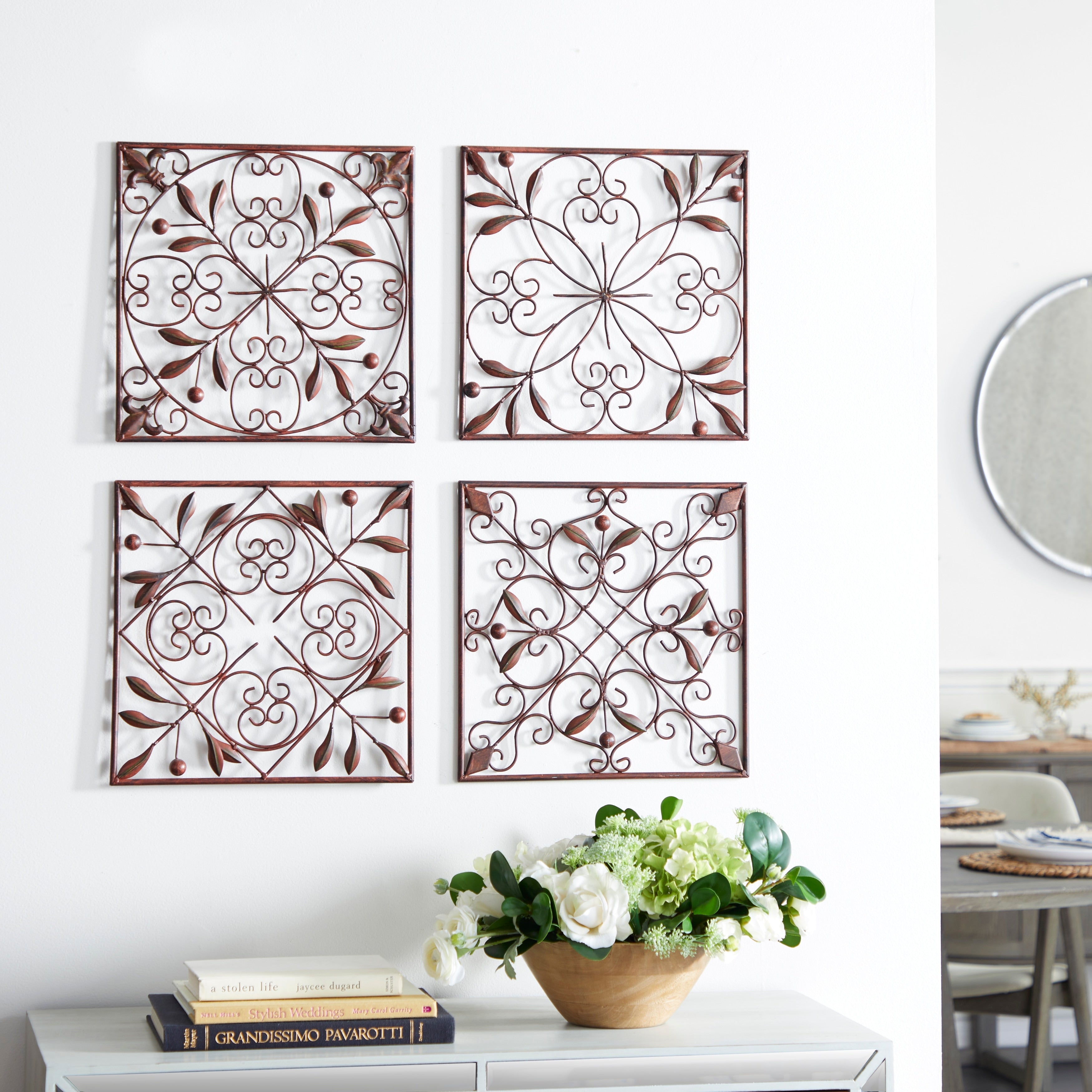 Décoration murale en métal à volutes - Lot de 4 - Marron foncé - Roche River Decor