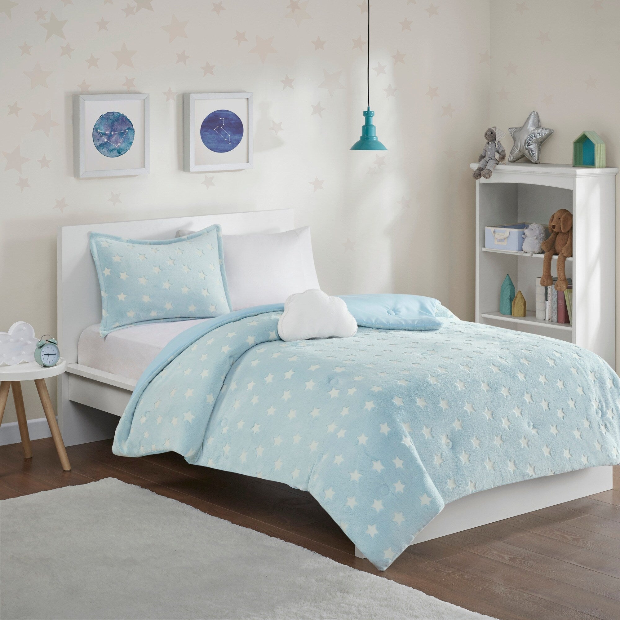 Parure de lit en peluche phosphorescente Avery Aqua par Intelligent Design Kids