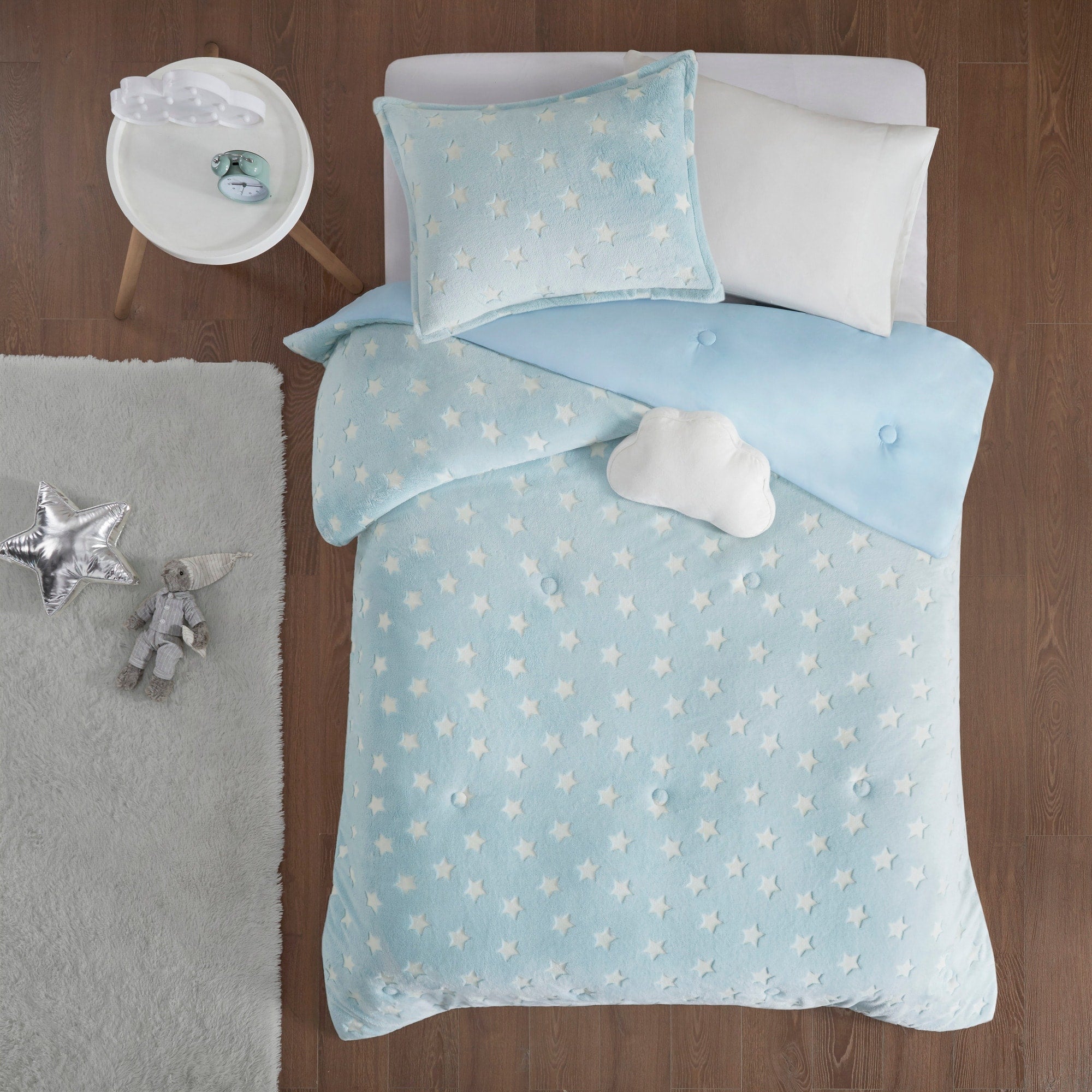 Parure de lit en peluche phosphorescente Avery Aqua par Intelligent Design Kids
