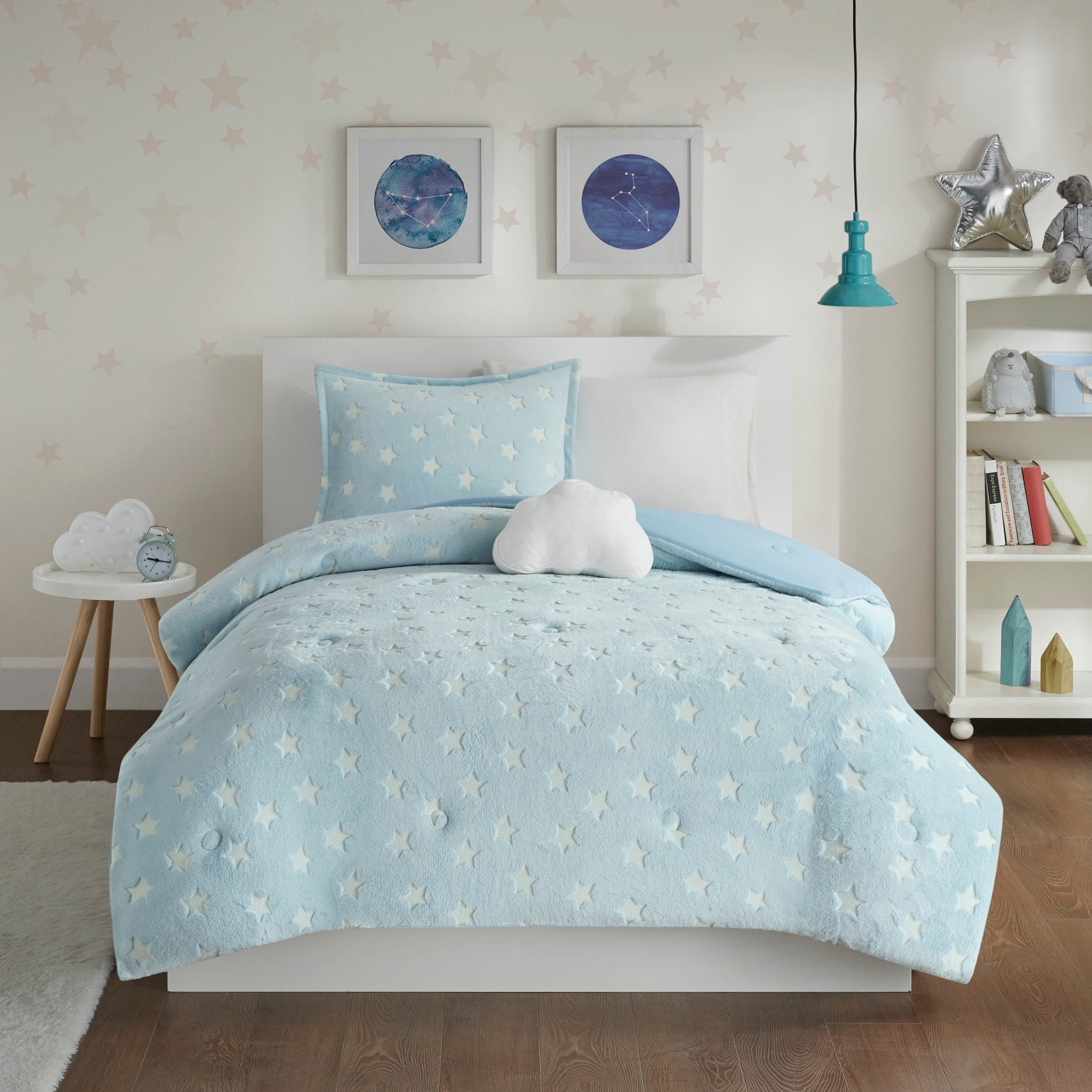 Parure de lit en peluche phosphorescente Avery Aqua par Intelligent Design Kids