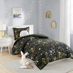 Parure de lit métallique avec coussin décoratif et motif ciel étoilé Ariella pour enfants au design intelligent