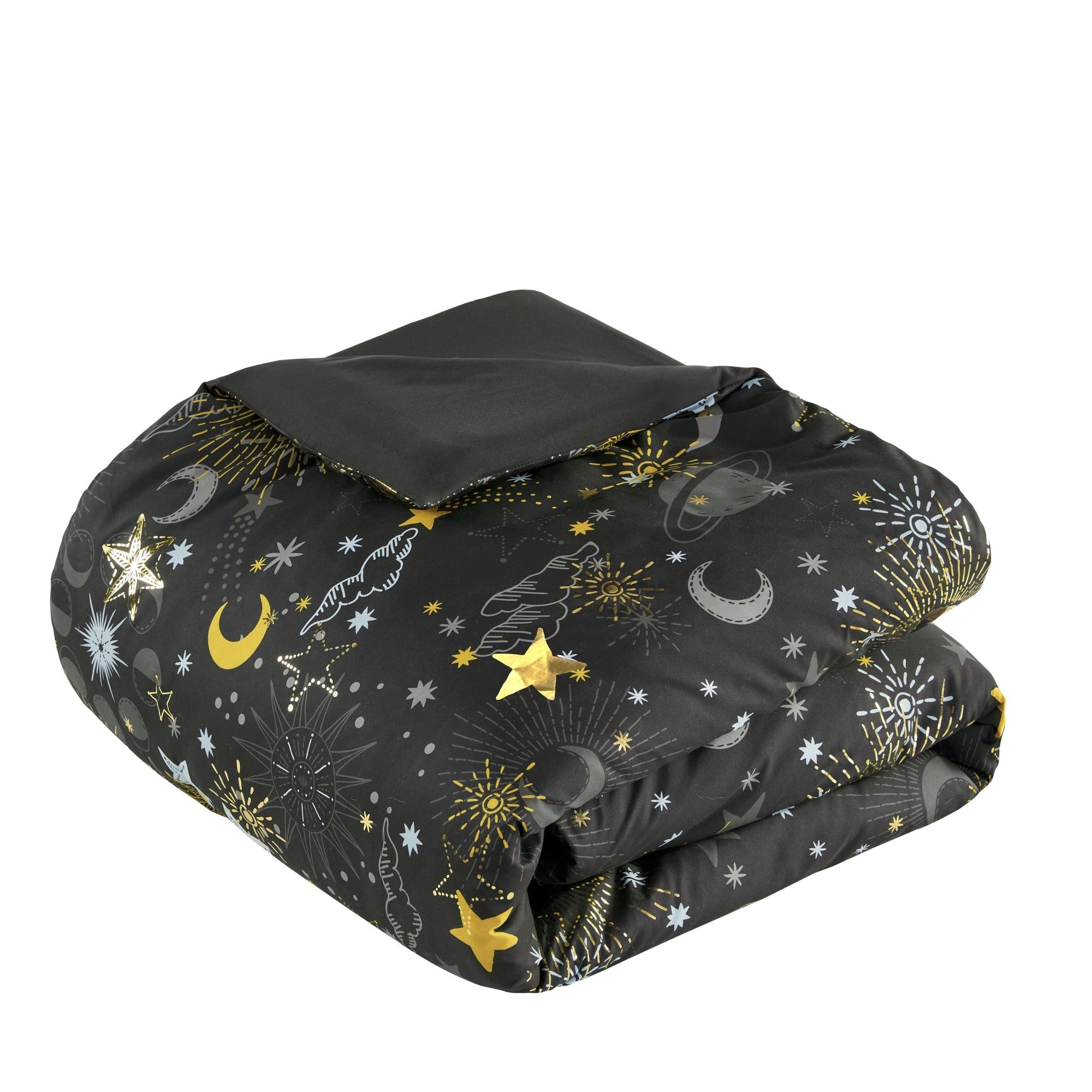 Parure de lit métallique avec coussin décoratif et motif ciel étoilé Ariella pour enfants au design intelligent