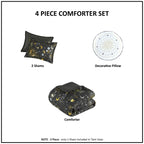 Parure de lit métallique avec coussin décoratif et motif ciel étoilé Ariella pour enfants au design intelligent