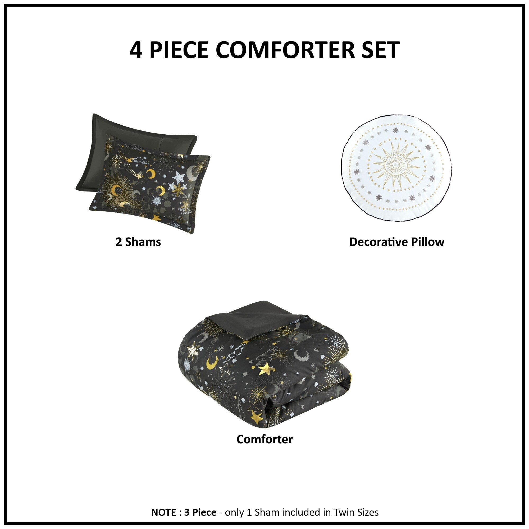 Parure de lit métallique avec coussin décoratif et motif ciel étoilé Ariella pour enfants au design intelligent