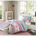 Parure de lit réversible avec coussin décoratif et motif papillons en fleurs pour enfants au design intelligent