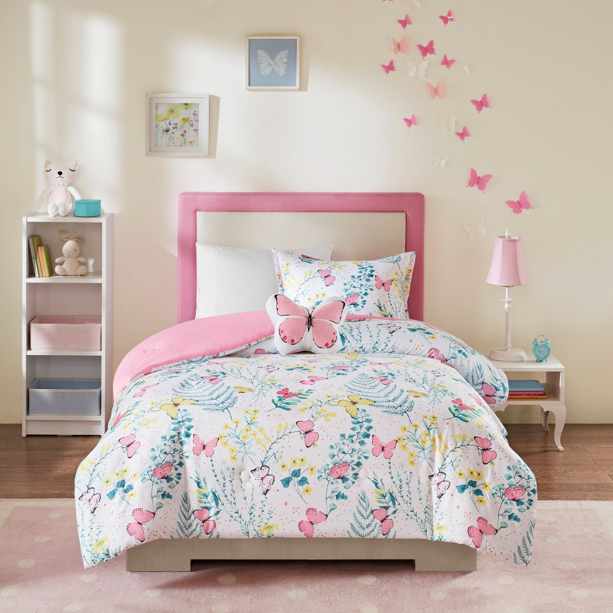Parure de lit à imprimé papillons rose Caroline pour enfants au design intelligent