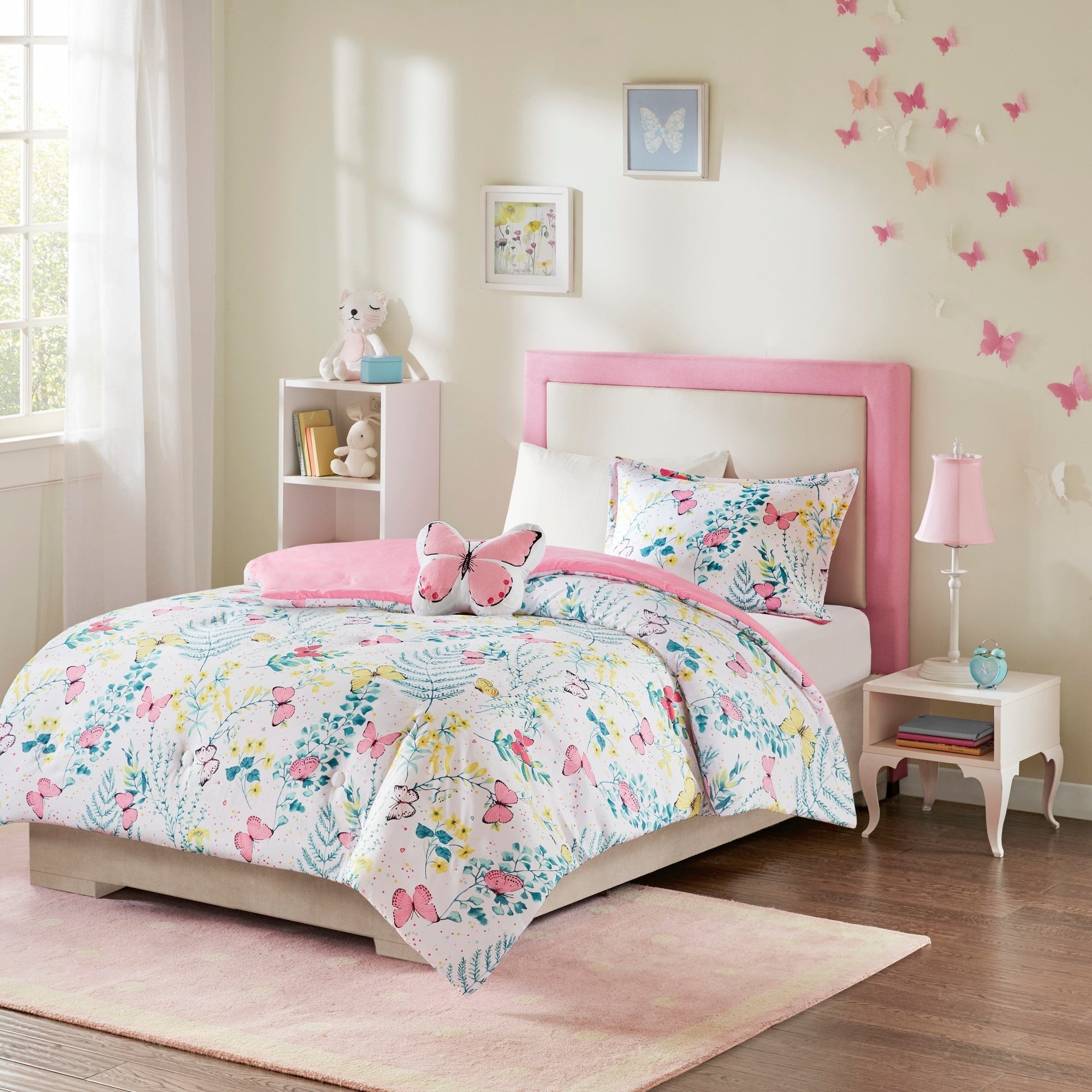 Parure de lit à imprimé papillons rose Caroline pour enfants au design intelligent