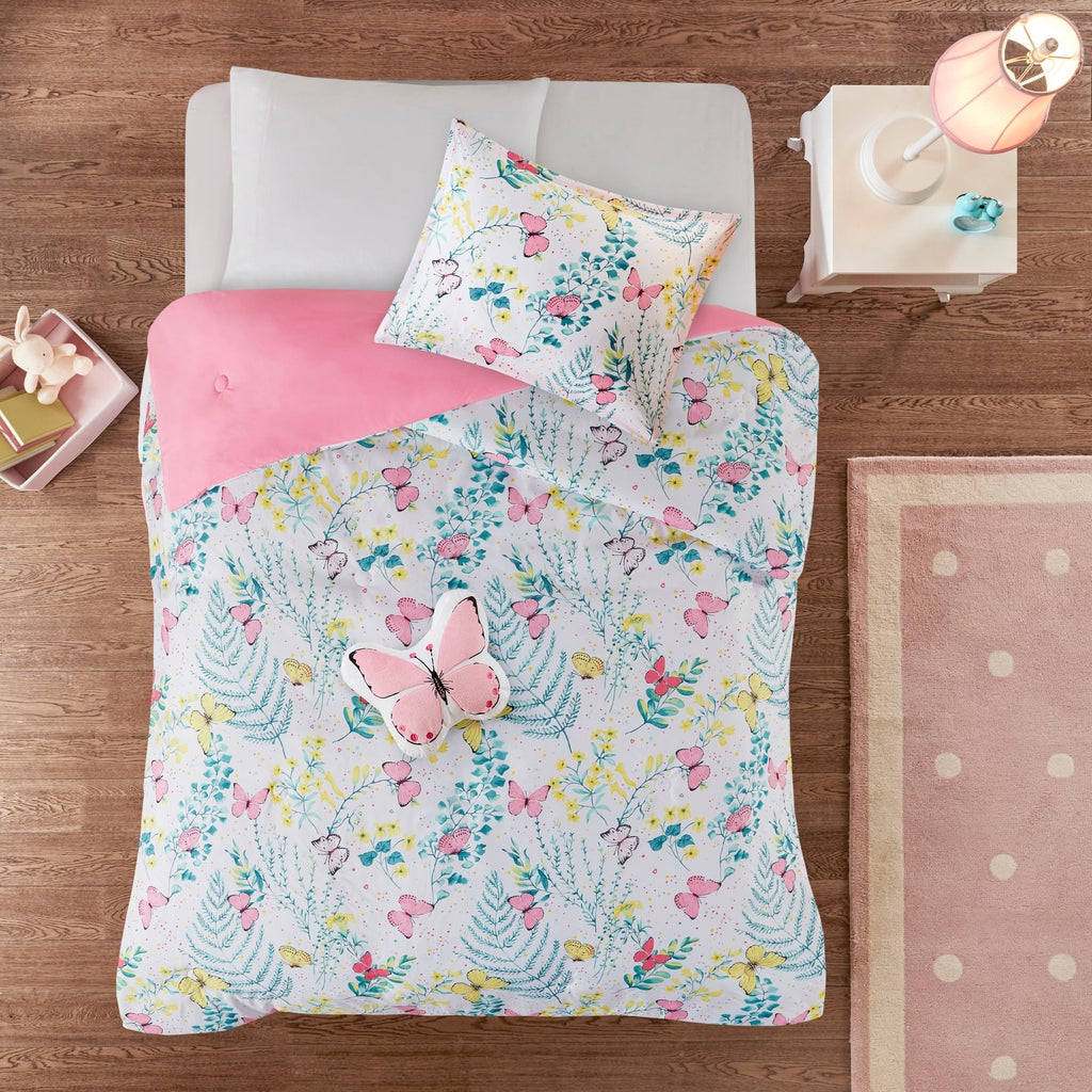 Parure de lit à imprimé papillons rose Caroline pour enfants au design intelligent