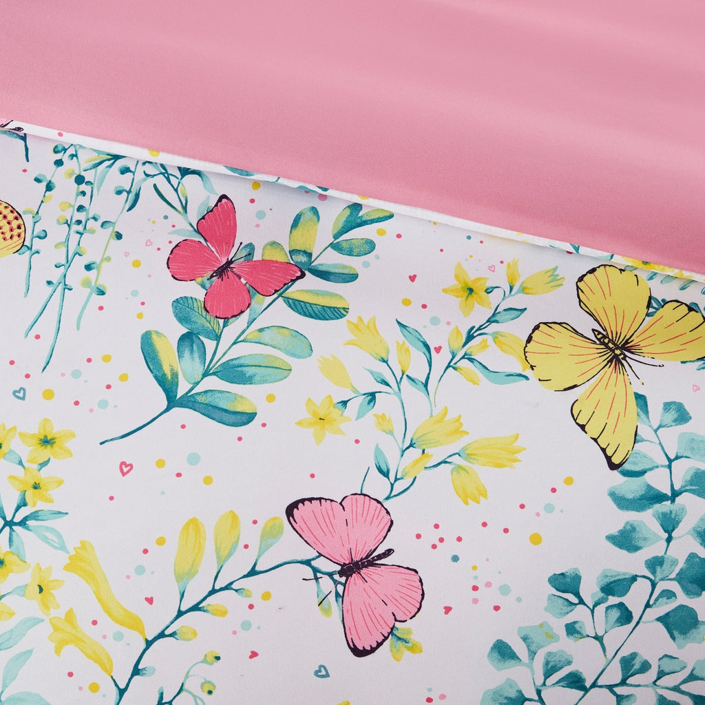 Parure de lit à imprimé papillons rose Caroline pour enfants au design intelligent