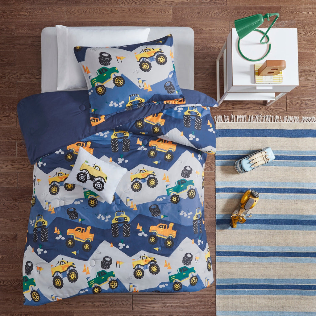 Parure de lit bleue Gavin Monster Truck pour enfants au design intelligent