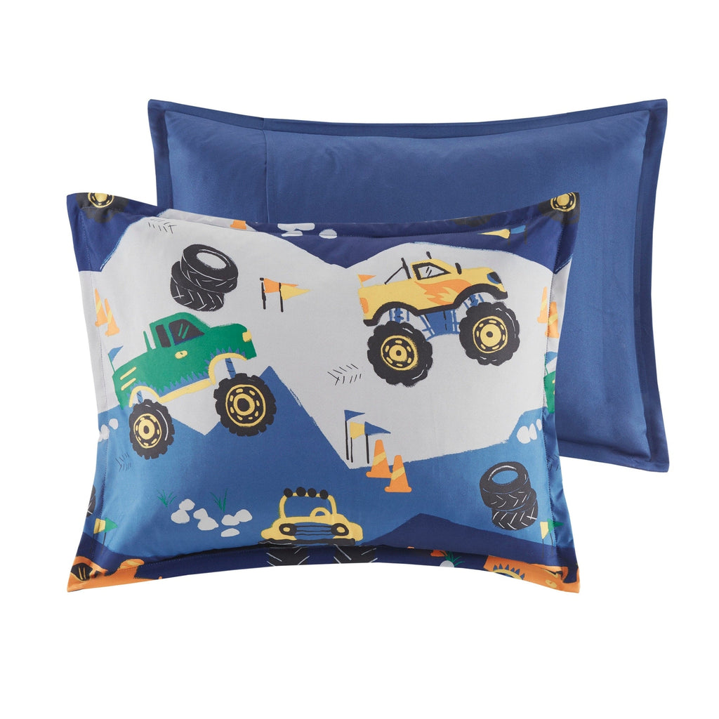 Parure de lit bleue Gavin Monster Truck pour enfants au design intelligent