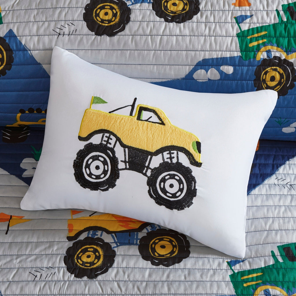 Parure de lit réversible Gavin Monster Truck pour enfants au design intelligent avec coussin décoratif