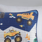 Parure de lit réversible Gavin Monster Truck pour enfants au design intelligent avec coussin décoratif