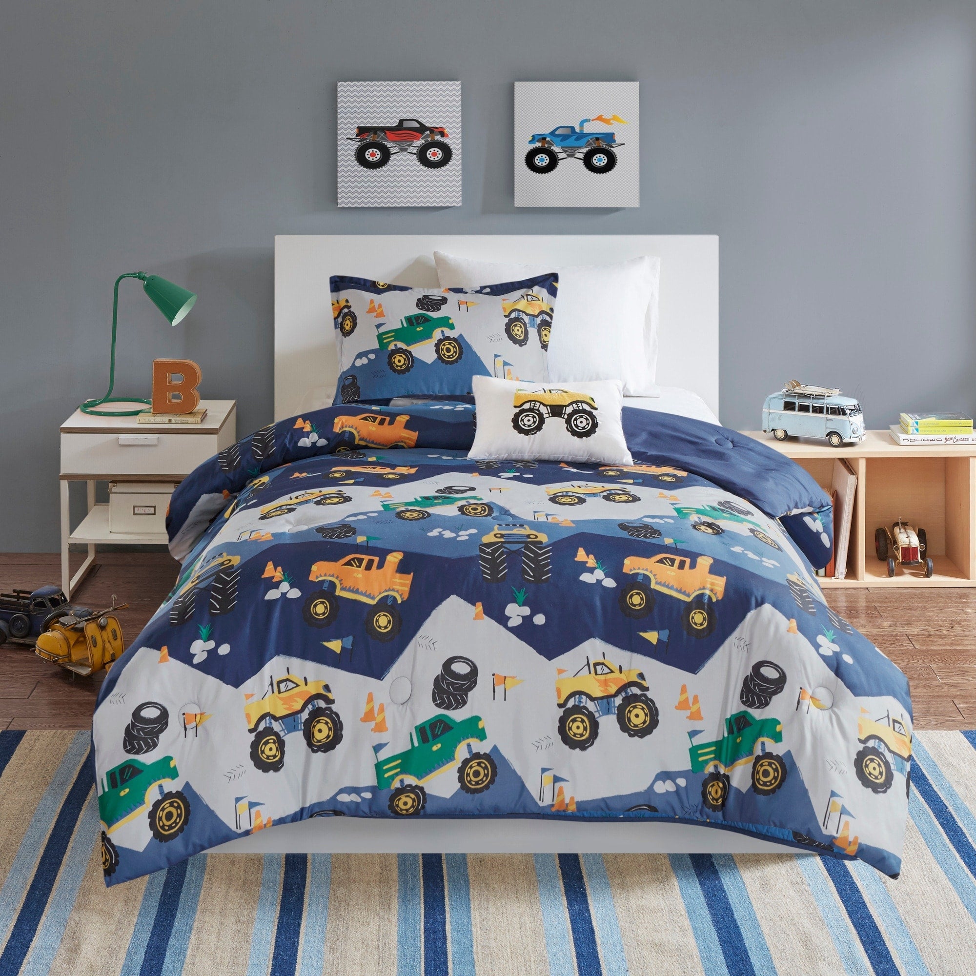 Parure de lit bleue Gavin Monster Truck pour enfants au design intelligent