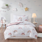 Parure de lit avec draps et housse de couette pour enfants Mia, motif arc-en-ciel et étoiles métalliques, design intelligent