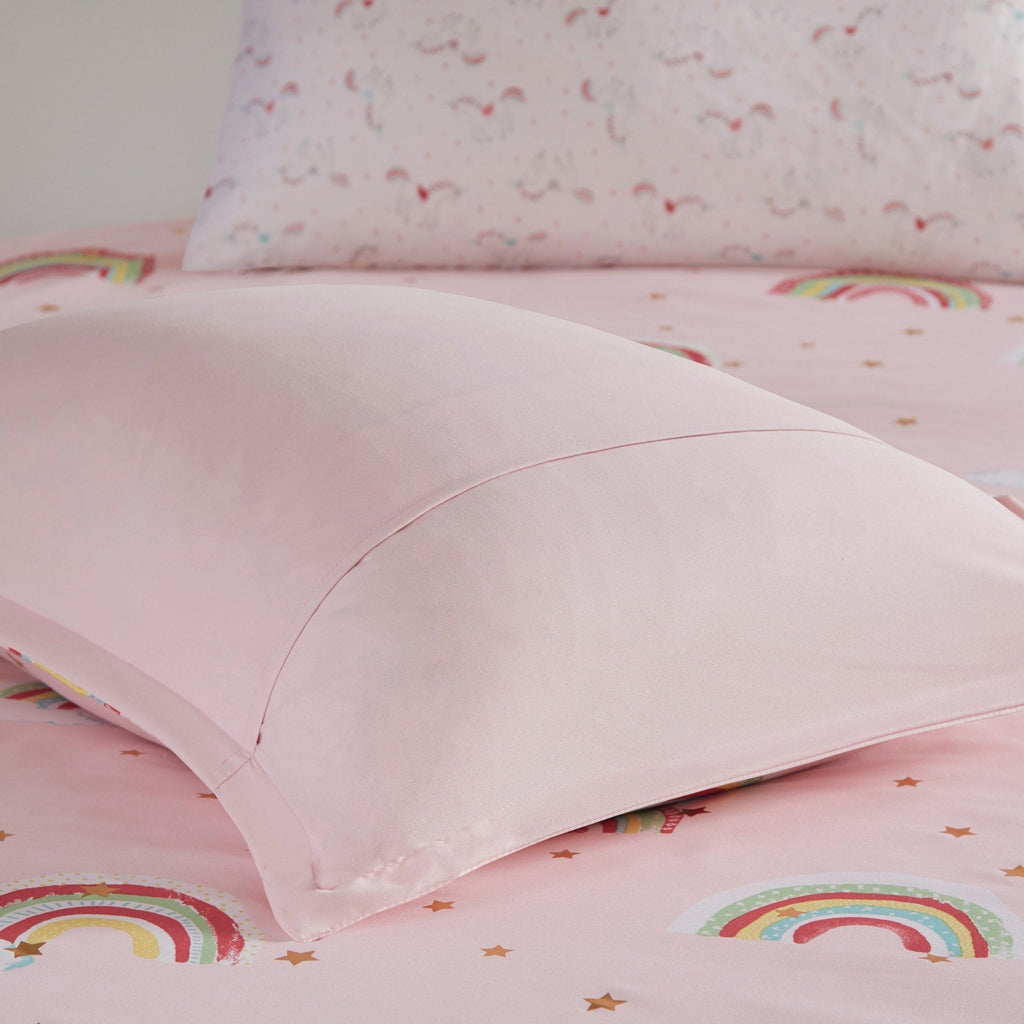 Parure de lit avec draps et housse de couette pour enfants Mia, motif arc-en-ciel et étoiles métalliques, design intelligent