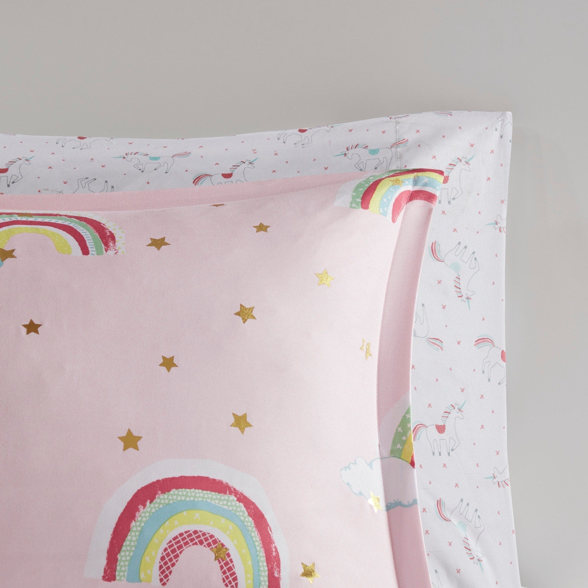Parure de lit avec draps et housse de couette pour enfants Mia, motif arc-en-ciel et étoiles métalliques, design intelligent