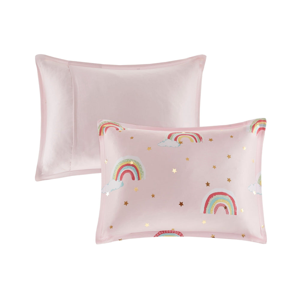 Parure de lit avec draps et housse de couette pour enfants Mia, motif arc-en-ciel et étoiles métalliques, design intelligent