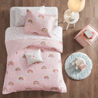 Parure de lit avec draps et housse de couette pour enfants Mia, motif arc-en-ciel et étoiles métalliques, design intelligent