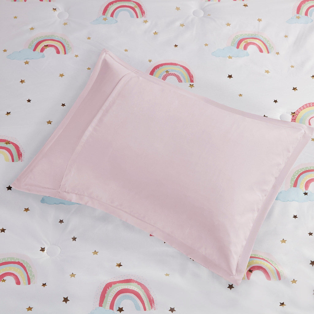 Parure de lit avec draps et housse de couette pour enfants Mia, motif arc-en-ciel et étoiles métalliques, design intelligent