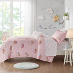 Parure de lit avec draps et housse de couette pour enfants Mia, motif arc-en-ciel et étoiles métalliques, design intelligent