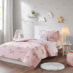 Parure de lit avec draps et housse de couette pour enfants Mia, motif arc-en-ciel et étoiles métalliques, design intelligent