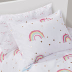 Parure de lit avec draps et housse de couette pour enfants Mia, motif arc-en-ciel et étoiles métalliques, design intelligent