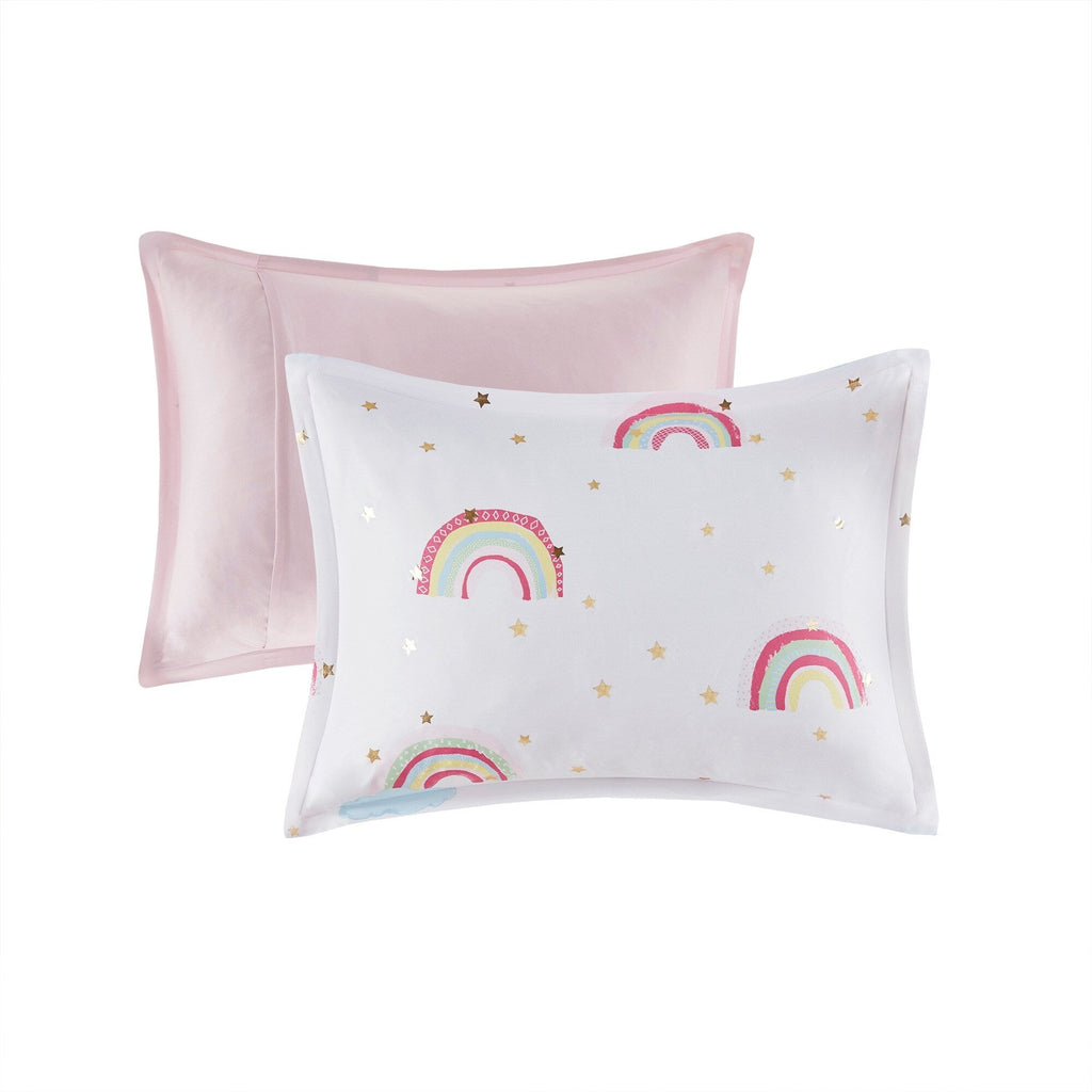 Parure de lit avec draps et housse de couette pour enfants Mia, motif arc-en-ciel et étoiles métalliques, design intelligent