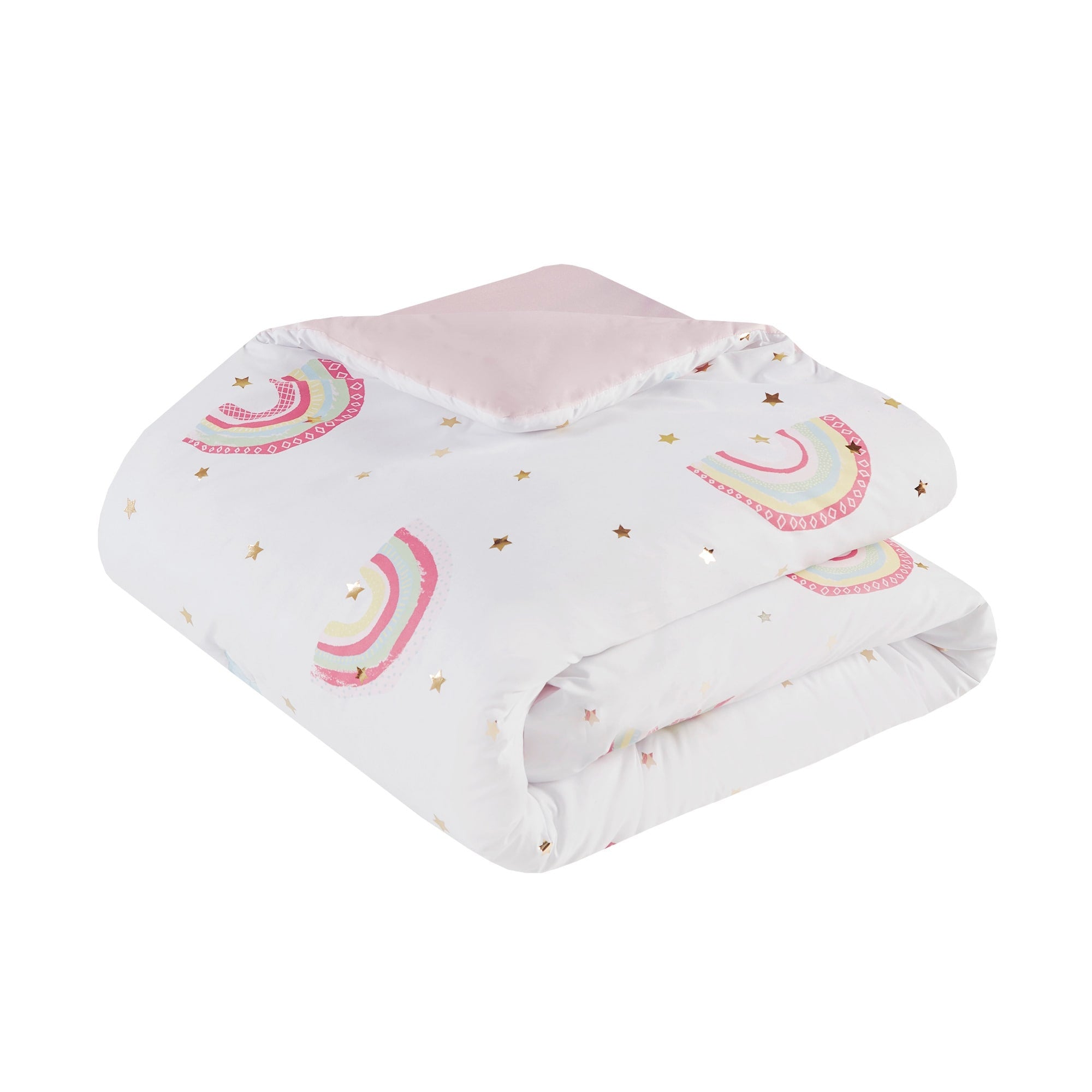 Parure de lit avec draps et housse de couette pour enfants Mia, motif arc-en-ciel et étoiles métalliques, design intelligent
