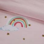 Parure de lit avec draps et housse de couette pour enfants Mia, motif arc-en-ciel et étoiles métalliques, design intelligent