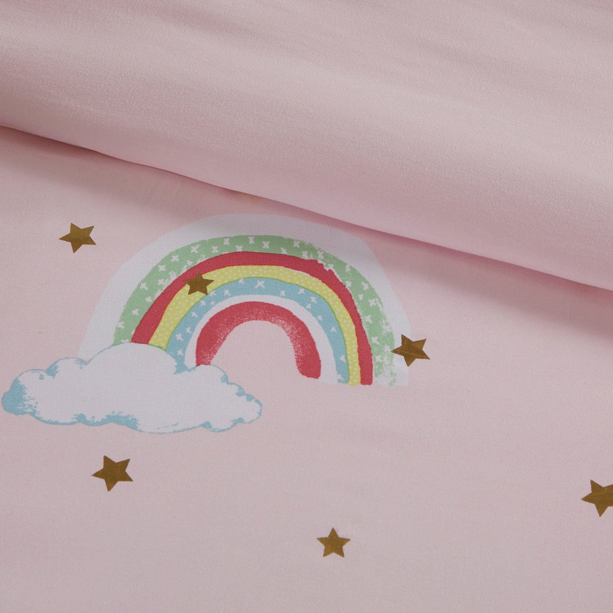 Parure de lit avec draps et housse de couette pour enfants Mia, motif arc-en-ciel et étoiles métalliques, design intelligent